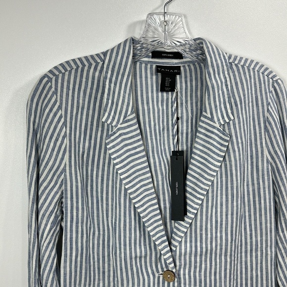 Tahari 100% linen blue and white striped jacket size small. NWT. - Picture 2 of 9